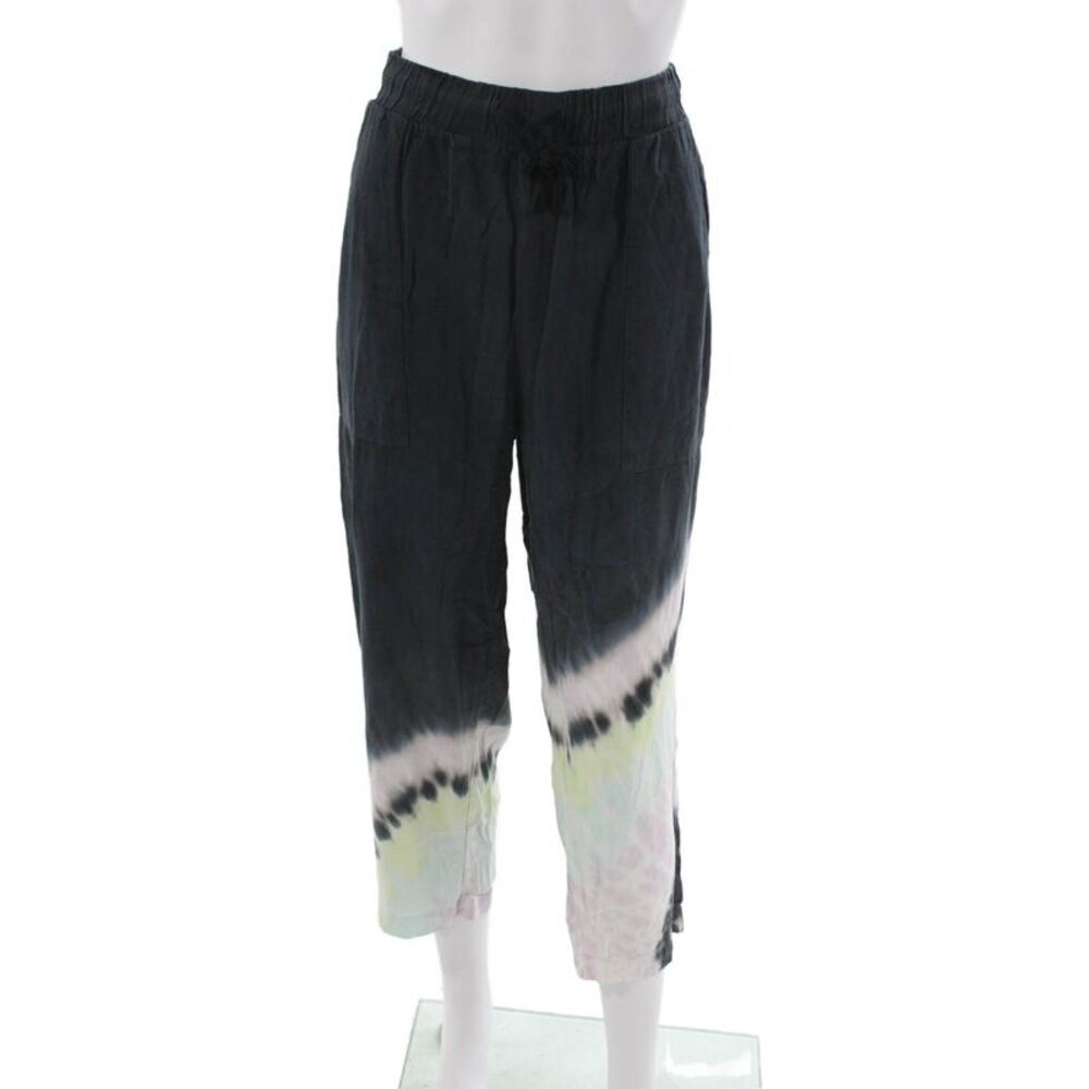 Electric & Rose Womens Cropped Tie-Dye Rayon Pants Drawstring Black Size S